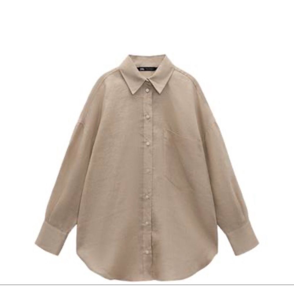 Zara Women’s Tan Linen Shirt Size S Like New Condition